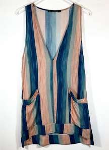 vix paula hermanny vertical striped Ombre tie dye v neck sleeveless blouse sz L