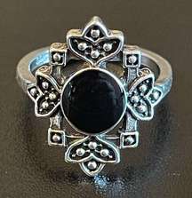 Vintage black onyx S925 silver plated ring size 7