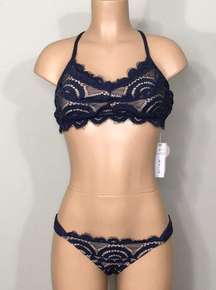 PILYQ navy nautica lace teeny bikini set. M-teeny. New.