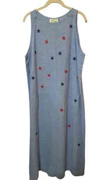 Quacker Factory Womens Blue Sleeveless Long‎ Denim Star Dress Size S