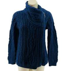 Original Aran Co Royal Blue Cable Knit Side Zip Cardigan Womens Xsmall