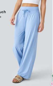 High Waisted Drawstring Side Pocket Wide Leg Cool Touch Casual Pants-UPF50