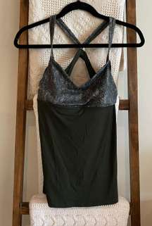 army green & patterned built in sports bra combo workout tank top