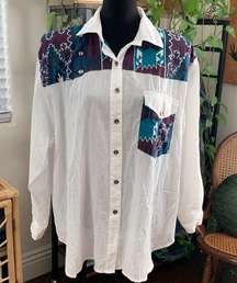 Vintage 80s/90s Women’s Tap & Co Western Aztec Cowgirl Button Down Shirt