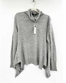 360 Cashmere Carmen Turtleneck Sharkbite Hem Cashmere Sweater Grey M