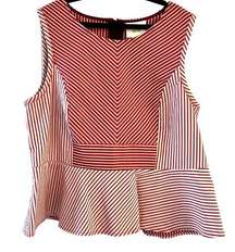 MAEVE Structured Anthropologie Women's Red Striped Peplum Top Sz 16