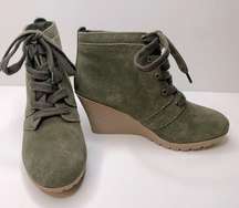 MIA Annita Olive Green Suede Wedge Ankle Booties