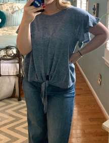 Linen Blue Tie Top