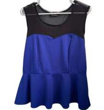 Say Anything Blouse Black & Blue Peplum Blouse Size 1X