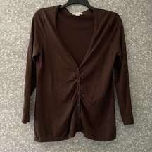 Coldwater Creek Brown Silk Blend Gathered Cardigan Sweater - Size Large (14-16)