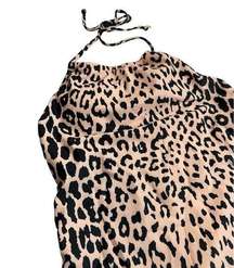 leopard print Pink & Black high halter neck backless swim suit XS NWT