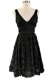 TRACY REESE Fit and Flare Black Cocktail Dress Bubble Skirt Retro Party V-Neck 0