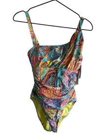 New! Bleu Rod Beattie One Shoulder Boho Paradise Swim Suit