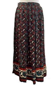 Vintage Liz Claiborne Pleated Skirt Black Western Boho Printed