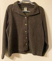 Womens L.L. Bean Brown Gold 6-Button Fleece Jacket Misses Size Large