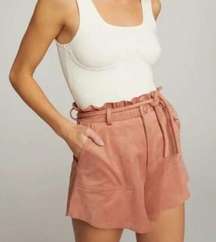 GOOD AMERICAN Snatched Paperbag Waist Faux Suede Shorts In Dusty Rose