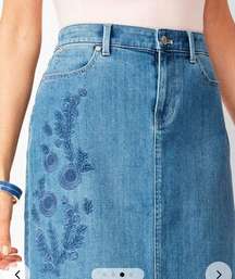 Talbots Embroidered Denim Skirt Size 8 Petite