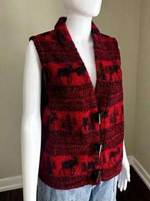 Vintage Woolrich Red + Black Winter Print Fleece Vest Toggle Closure