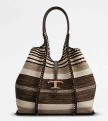 Tod’s T Timeless Shopping Bag in Medium Fabric with Leather Trim