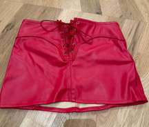 Red Leather Tie Up Skirt