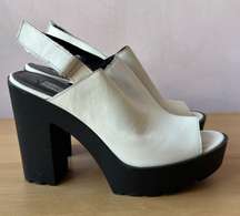 White and Black Heeled Sandals