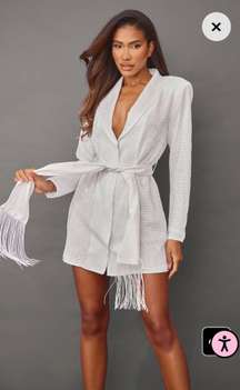 White sequin blazer dress