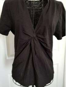 Sanctuary Women's Black Ruched V-Neck Short Sleeve Linen Tee T-Shirt Size Small