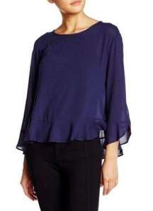 Everleigh • Navy Flutter Hem Bell Sleeve Blouse