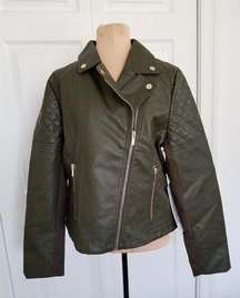 Boundless North North&Co. Womens Faux Leather Moto Jacket Wonderland Green Sz M