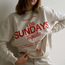 Los Sundays Tequila The Hecho Crewneck Sweatshirt Graphic Cream Red Women's S