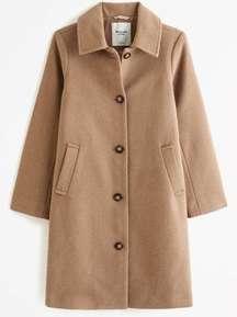 Camel Tan Wool Classic Long Button Down Lined Coat Size Med