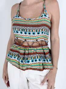 Millau  Printed Cage Tank Peplum Top Size Medium