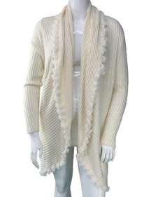 Chicos Womens Size 3 US 16 XL Sweater Cream Faux Fur Trimmed Cardigan Ribbed