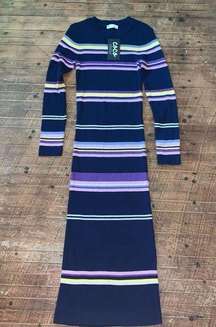 All:Row boutique rainbow navy ribbed S Betsey long dress