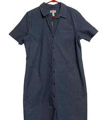 Denim & Co Womens Short Sleeve Button Front Knee Length Denim Dress M