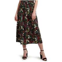 H Halston Black Elastic Stretch Waist Sleeveless Floral Maxi Skirt Small