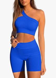 LNSK Two Piece Ribbed Workout Set Blue