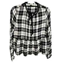 Onetheland Blk/White Smocked Plaid Openslit Neckline W/Tie L/S