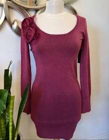 New BISOU BISOU Pink Valentine’s Day Floral Stretchy Sweater Dress | Small