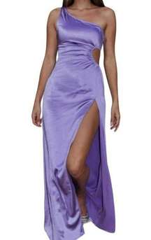 Runaway The Label Satin One Shoulder Cutout Gown Purple Size Small NWT