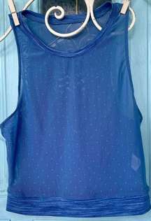 Ladies Zyia Active Periwinkle Blue Sheer Polka Dot Sleeveless Workout Crop Top