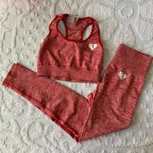 Women’s S/M  Red Heathered Sports Bra & Seamless Leggings Set