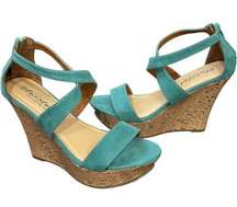 Twisted, Strappy Wedges, slip in and step out. Aqua Blue