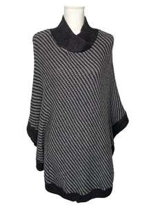 Banana Republic Sweater Womens M Cape Poncho Wool Blend Mock Neck Striped Black