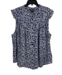 Whistles Twin Daisy Print Blouse Blue Size US 14 New