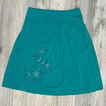 Life Is Good Women’s Turquoise Midi Knee Length Skirt Embroidered Flower Size M