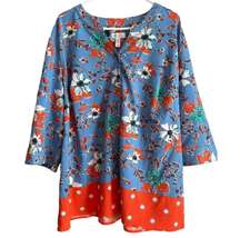 D&Co. Denim Company Ladies Floral 3/4 Sleeve Blouse Size 2X Plus Size