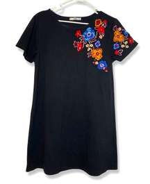 MNG Black TShirt Dress with Embroidered Floral Patch