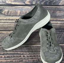 AETREX Gray Leather Cloth Bungie Lace Sneakers Comfort Orthotic Women’s size 5