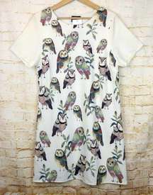 The Moon Owl All Over Print Dress Womens L Off White Short Sleeves Mod Kidcore